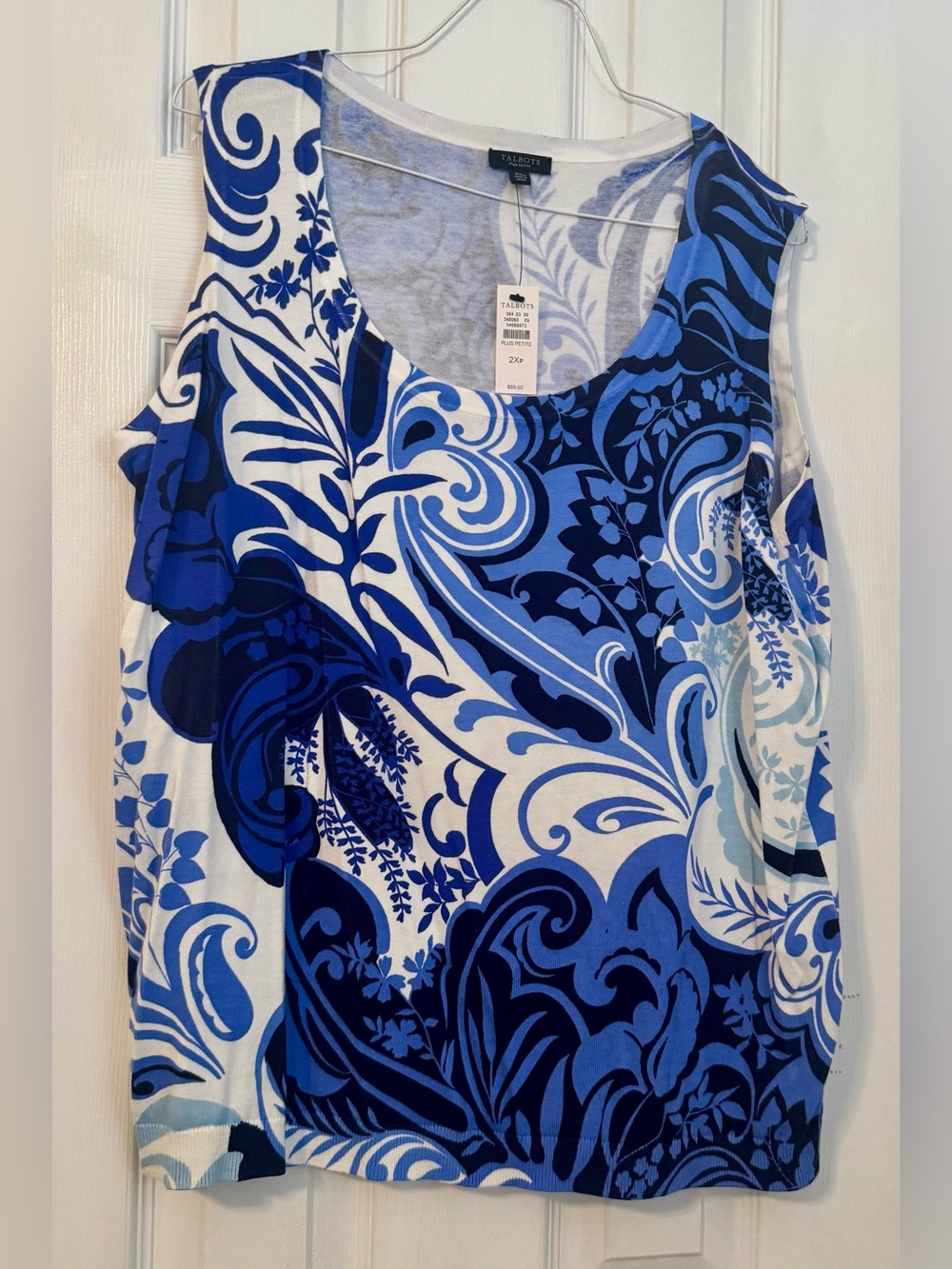 Talbots Blue & White Paisley-Print Scoop Neck Tank 2x Petite NWT